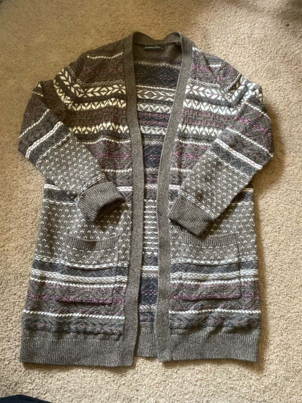 Abercrombie & Fitch Cardigan Sweater Size L Fair Isle Open Front